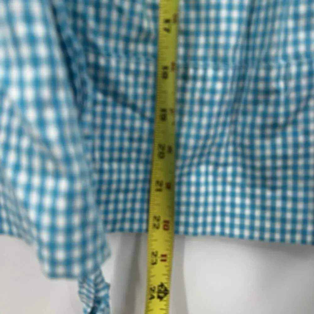 Vintage Waist Apron Needlepoint Embroidery Turquoise White Gingham Tie Waist